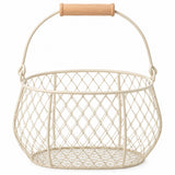 One beige Wire Basket with Wood Handle stands alone against a clean white backdrop.