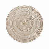 One light beige Round Woven Table Mat lies flat alone on a white background.