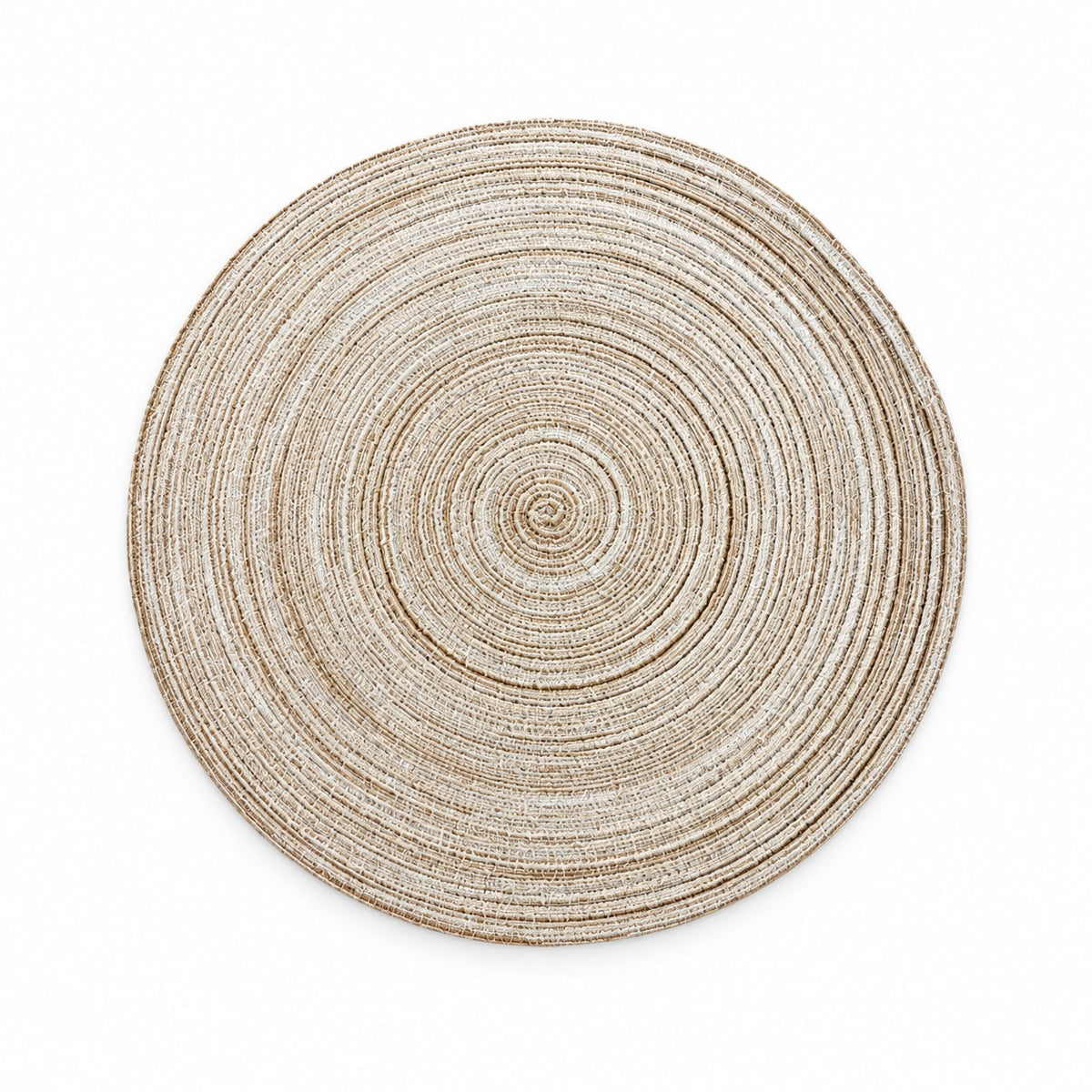 One light beige Round Woven Table Mat lies flat alone on a white background.