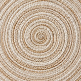 Close view of the light beige Round Woven Table Mat's textured concentric yarn weave.