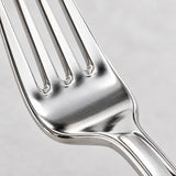 A macro view shows the smooth reflective electroplated finish on a silver fork.