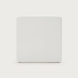 A square white coaster with rounded corners, shown from a top-down view on a light gray background.