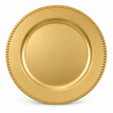 One Gold Beaded Charger Plate centered alone on a pure white background.