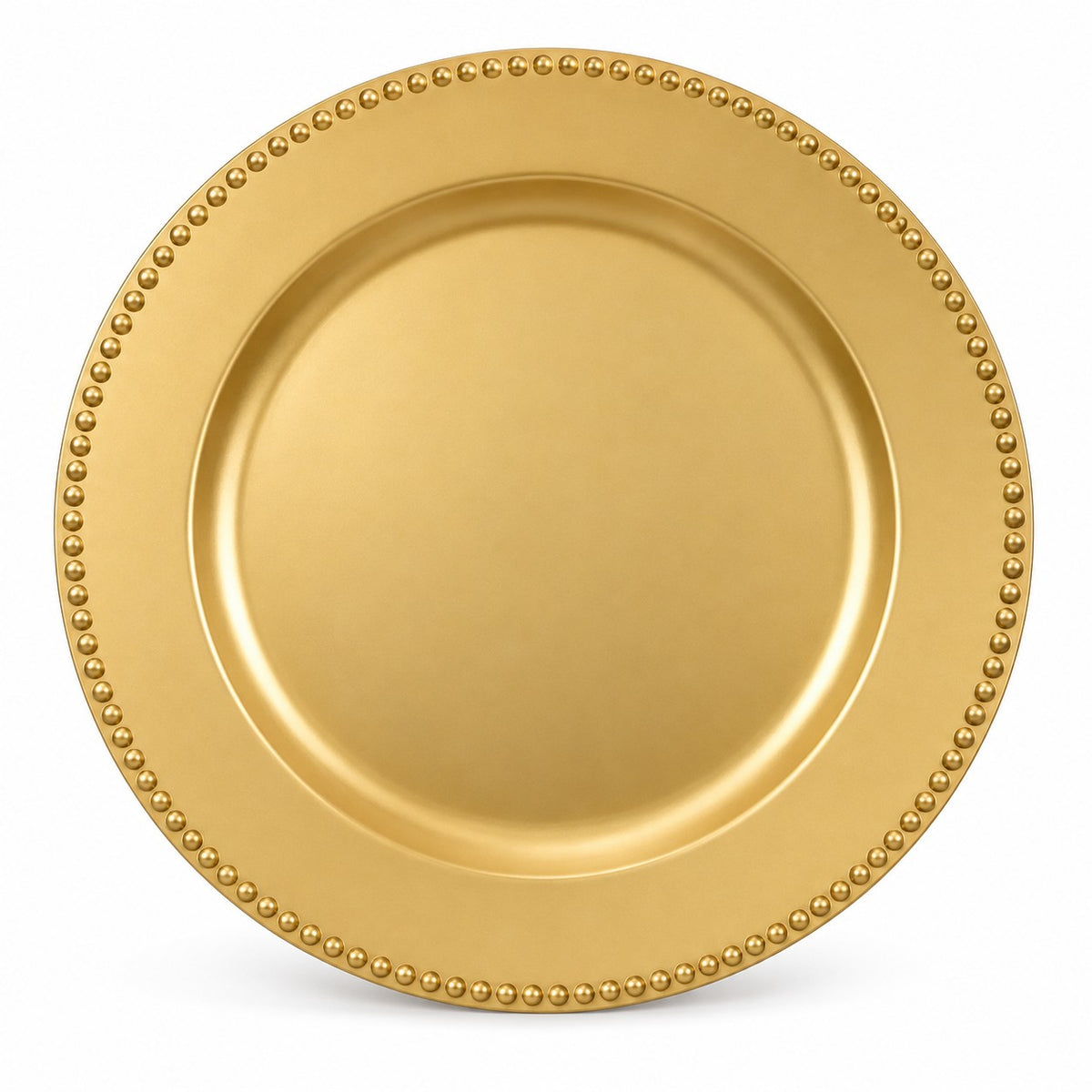 One Gold Beaded Charger Plate centered alone on a pure white background.