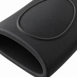 Macro view of the black silicone pot handle cover shows its matte finish and molded grip texture.
