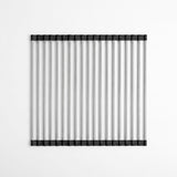 A square metal wire rack with vertical bars and black end caps, shown against a plain white background.