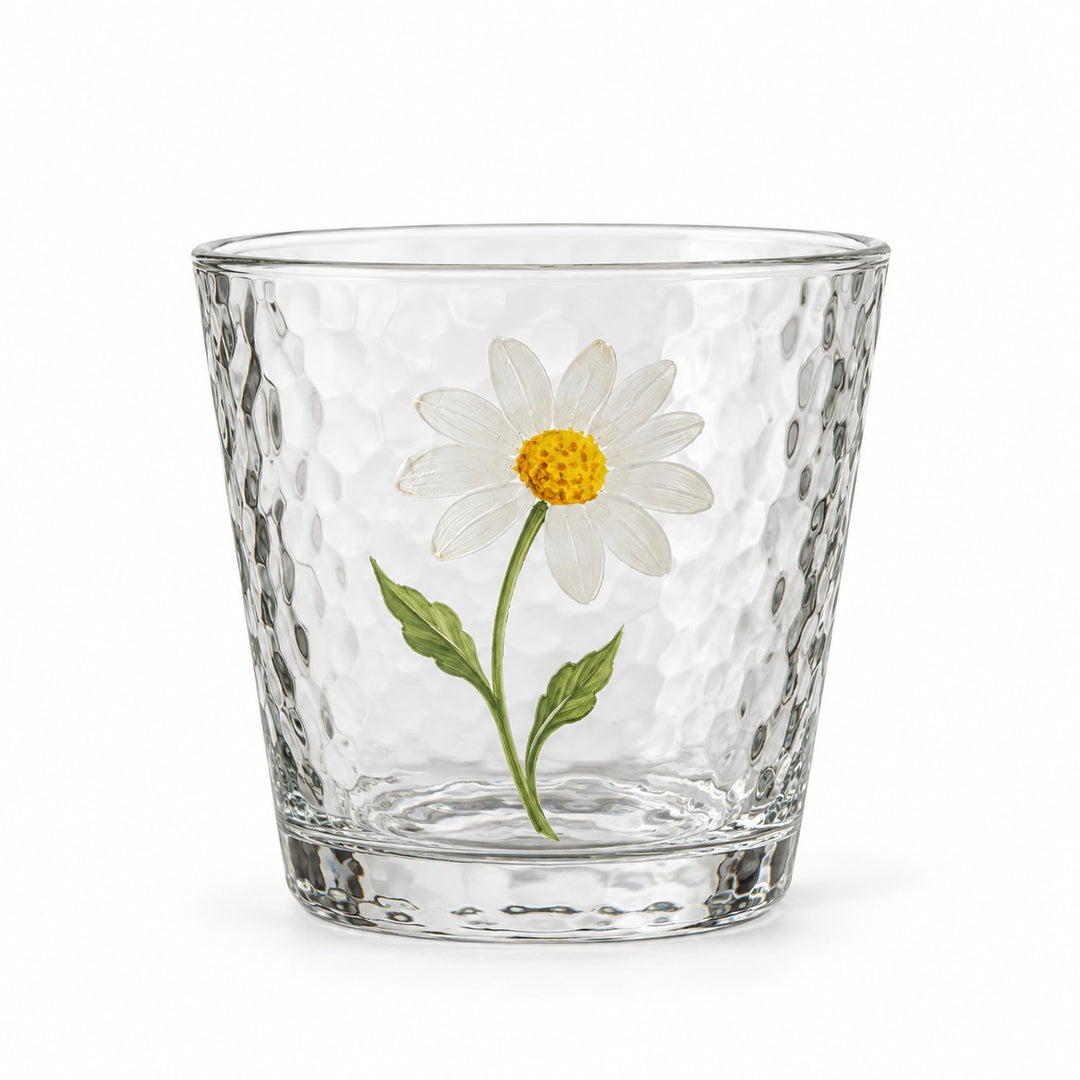 One short Hammered Daisy Glass Cup stands alone against a clean white background.