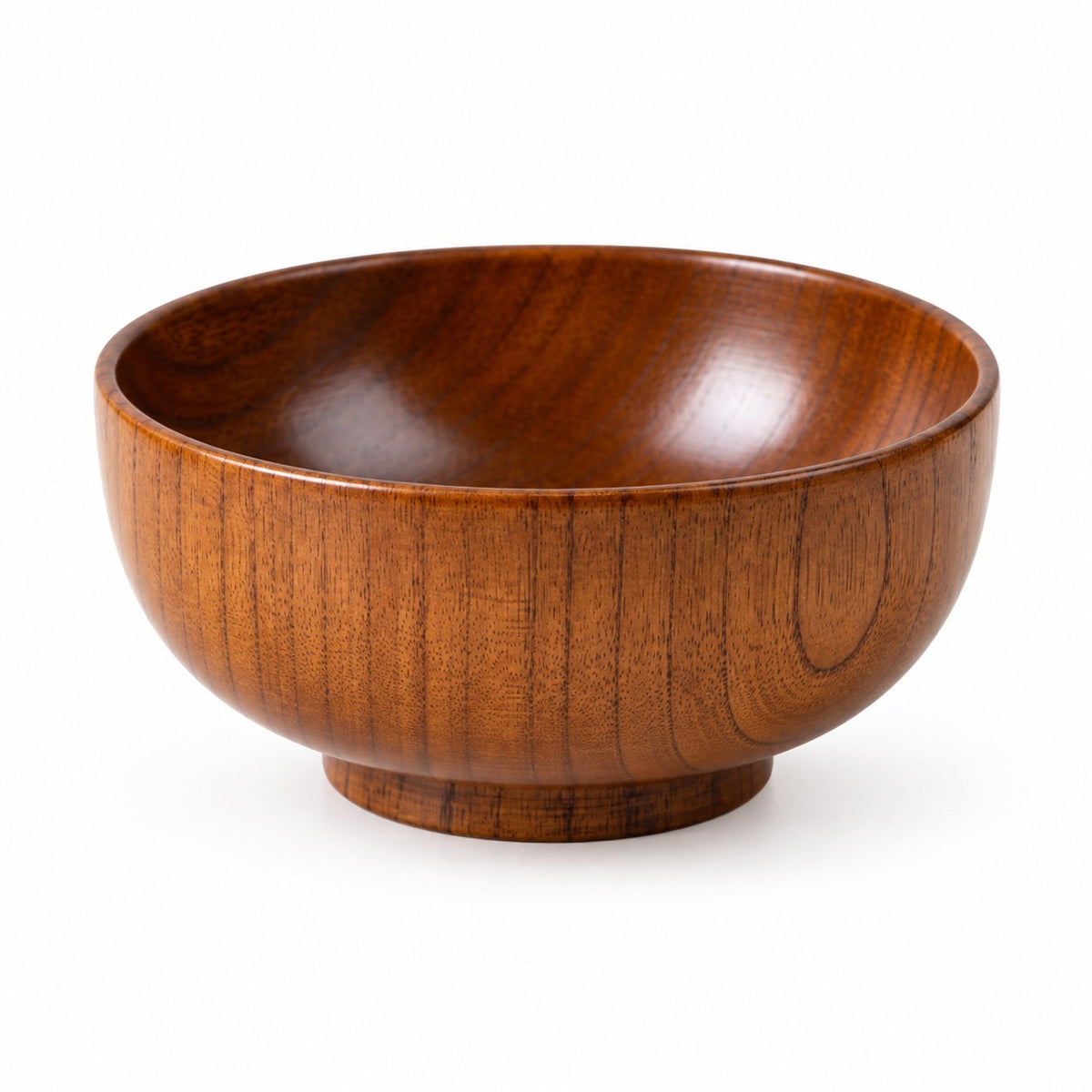 One Japanese-style wooden soup bowl shown alone on a clean white studio background.