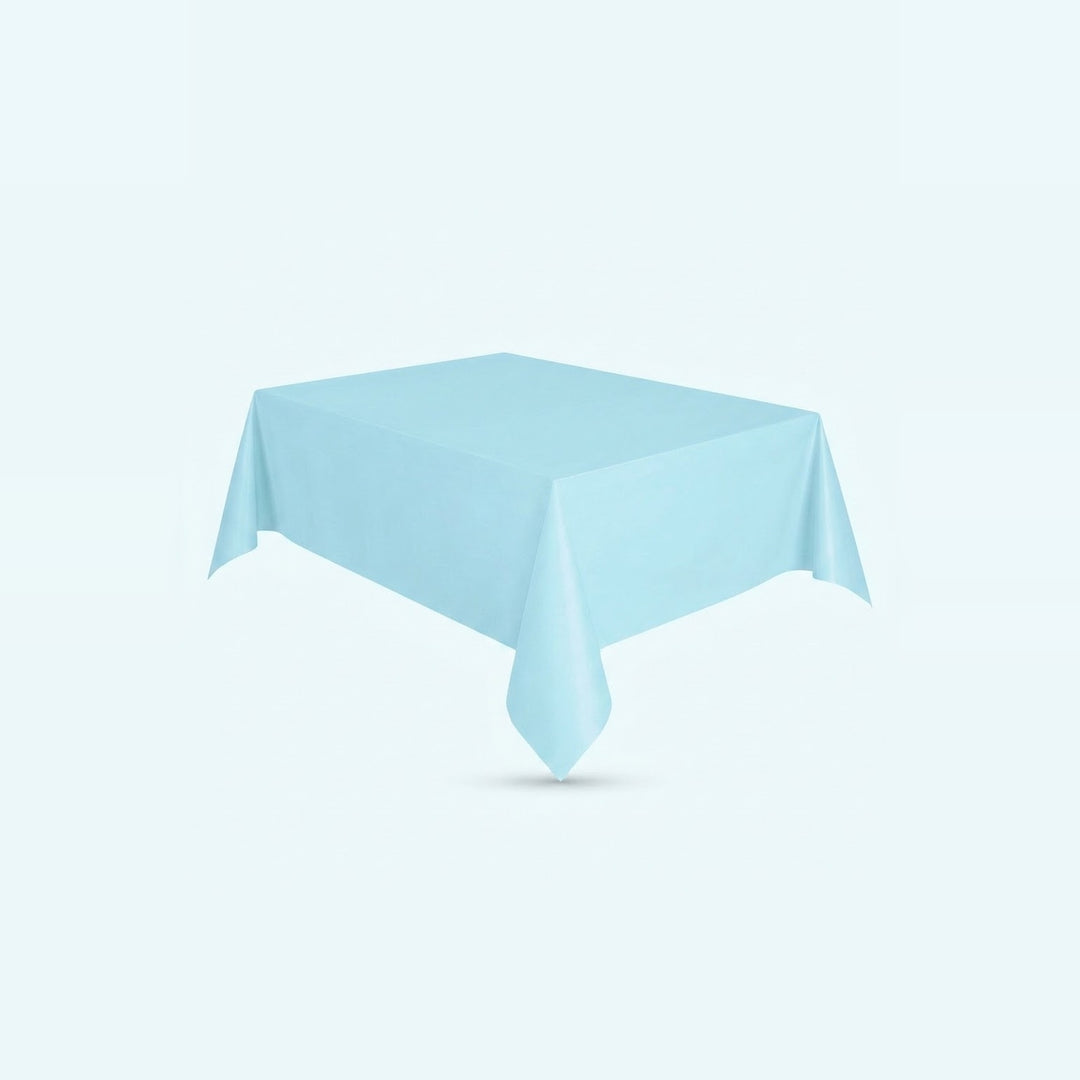 A light blue square tablecloth shown floating against a very pale blue background.