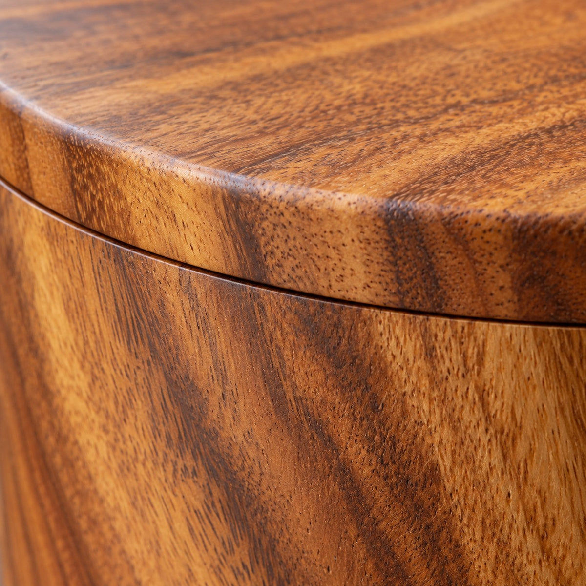 Macro detail shows the warm grain and smooth finish of the acacia wood salt cellar.