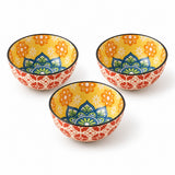 Three Bohemian Ceramic Sauce Bowls arranged together on a pure white studio background.