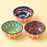 Set of 3 Bohemian Ceramic Sauce Bowls arranged on a soft warm studio backdrop.