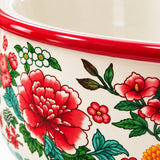 Close-up of the Red Floral enamel kitchen basin showing its glossy rim and smooth floral finish.