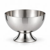 One short pedestal stainless steel dessert cup stands alone on a white background.