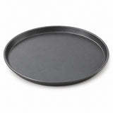 One charcoal gray round nonstick pizza pan shown alone on a pure white background.