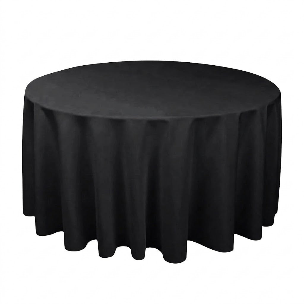 Black round tablecloth on a white background