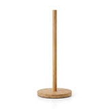 A minimalist wooden stand with a circular base and a single vertical pole, shown on a clean white background.