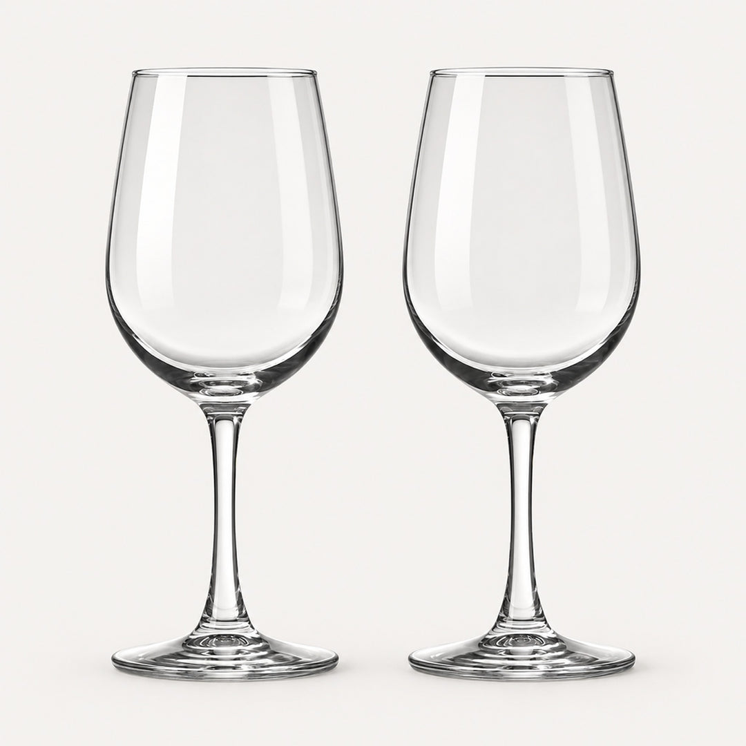 Set of 2 clear red wine glasses, 10.8 fl oz (320 ml) each, on a light warm grey backdrop