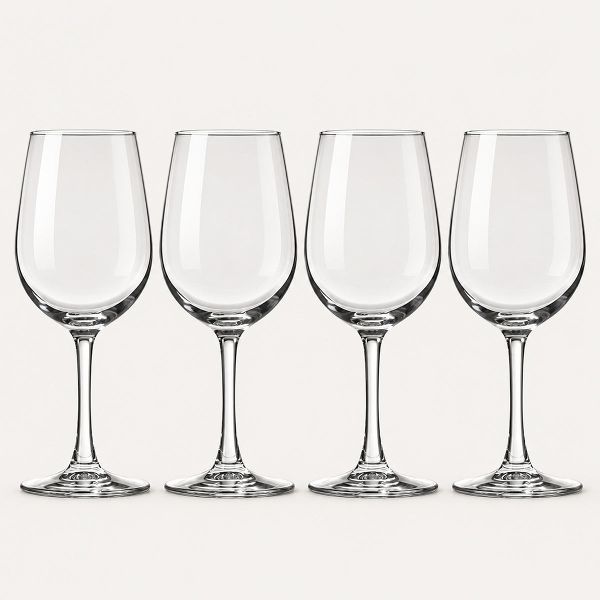 Set of 4 clear red wine glasses, 10.8 fl oz (320 ml) each, on a light warm grey backdrop