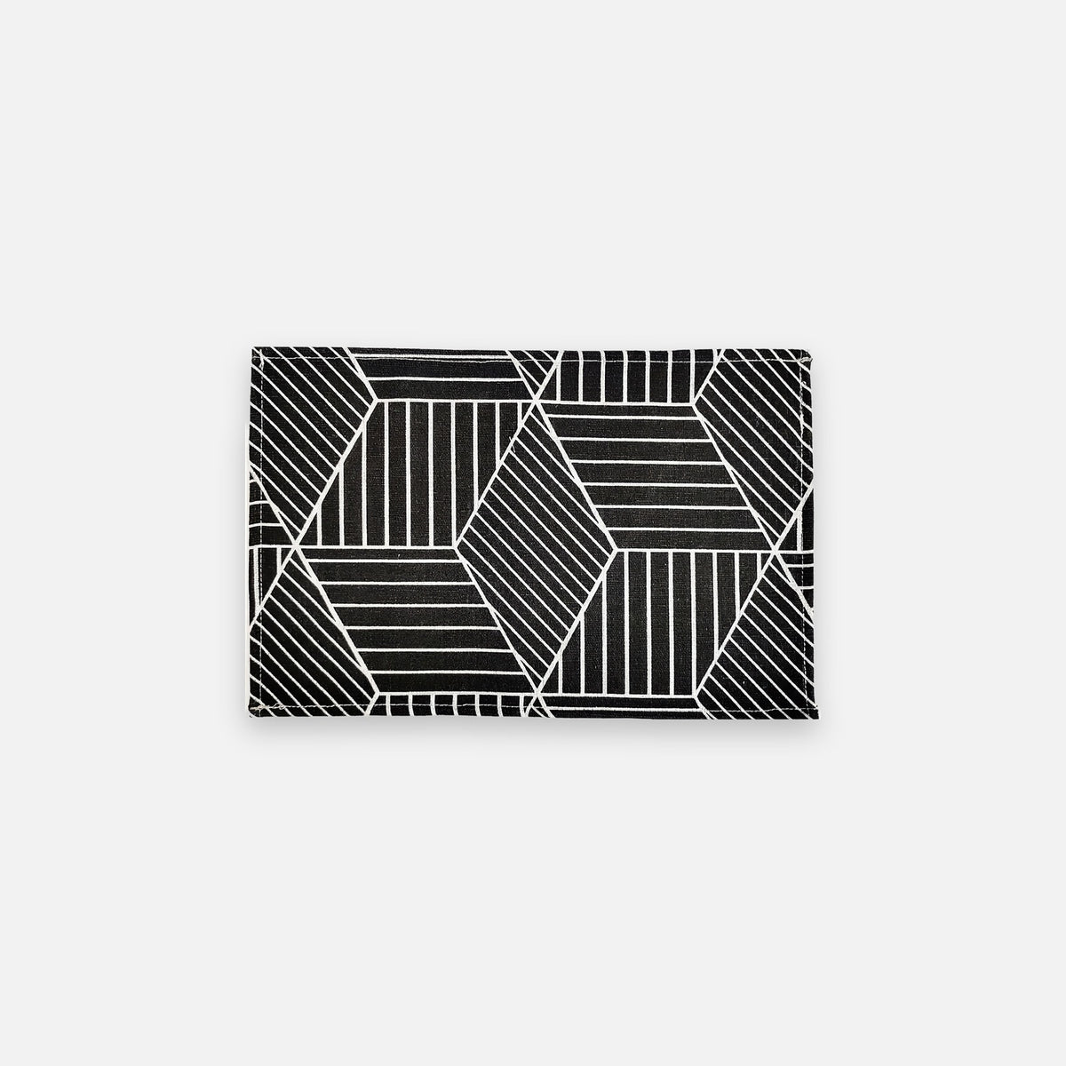 A rectangular product featuring a black and white geometric pattern of intersecting lines forming faceted polygon shapes, shown against a light gray background.