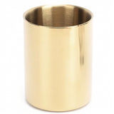 A brushed brass cylindrical cup or tumbler with a polished metallic finish, shown on a plain white background.