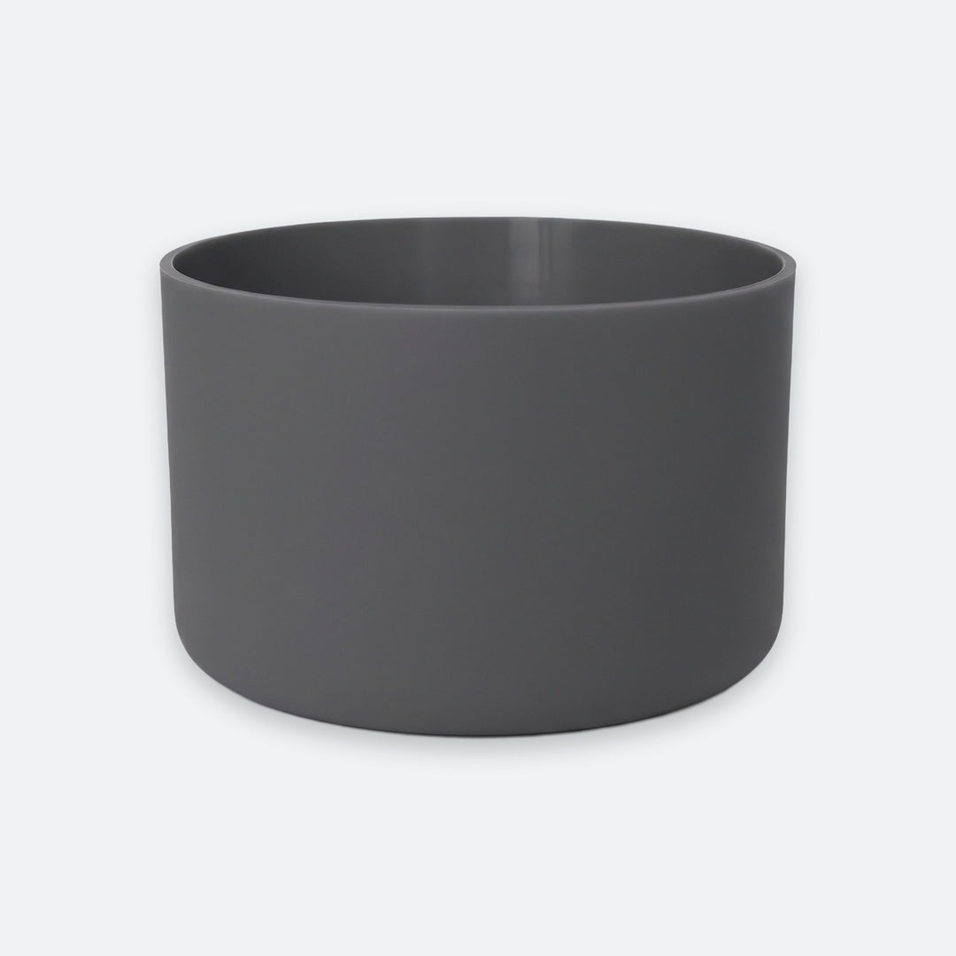 A dark gray cylindrical planter pot with a matte finish, shown against a light gray background.