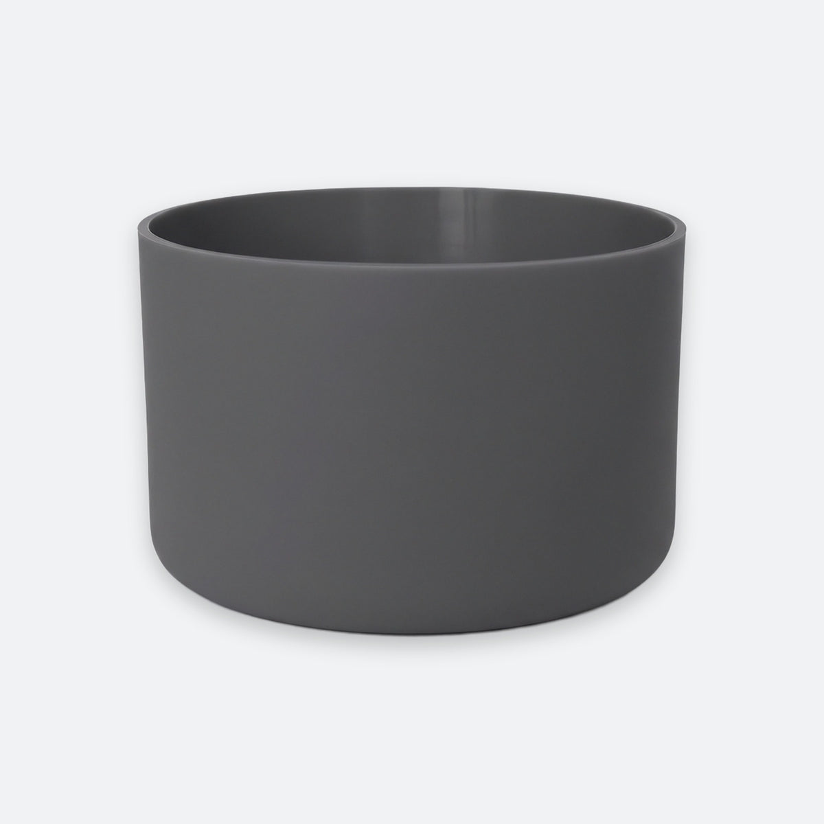 A dark gray cylindrical planter pot with a matte finish, shown against a light gray background.