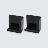 Two black plastic card holders or display stands shown side by side on a light gray background.