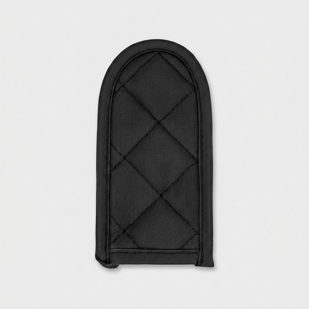 Black quilted vest with brand logos on a white background