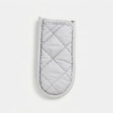 A light gray quilted fabric oven mitt with a diamond stitching pattern, shown on a clean white background.