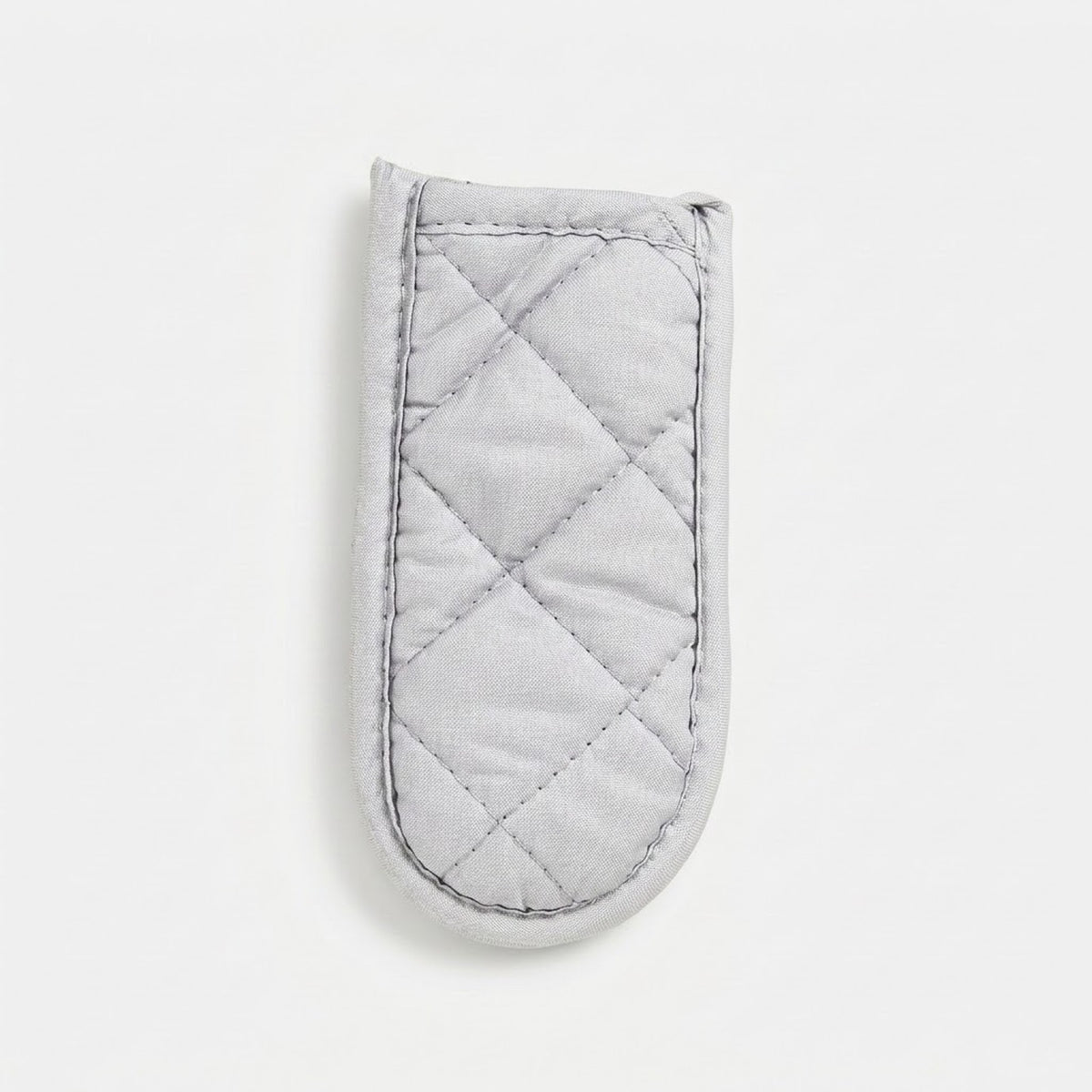 A light gray quilted fabric oven mitt with a diamond stitching pattern, shown on a clean white background.