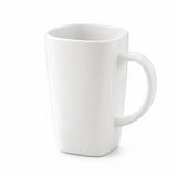 A white ceramic mug with a square shape and a curved handle, shown on a plain white background.