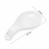 A white ceramic spoon or soup ladle with a hanging hole, shown with dimension lines and measurements indicating 20.7 cm length and 10.