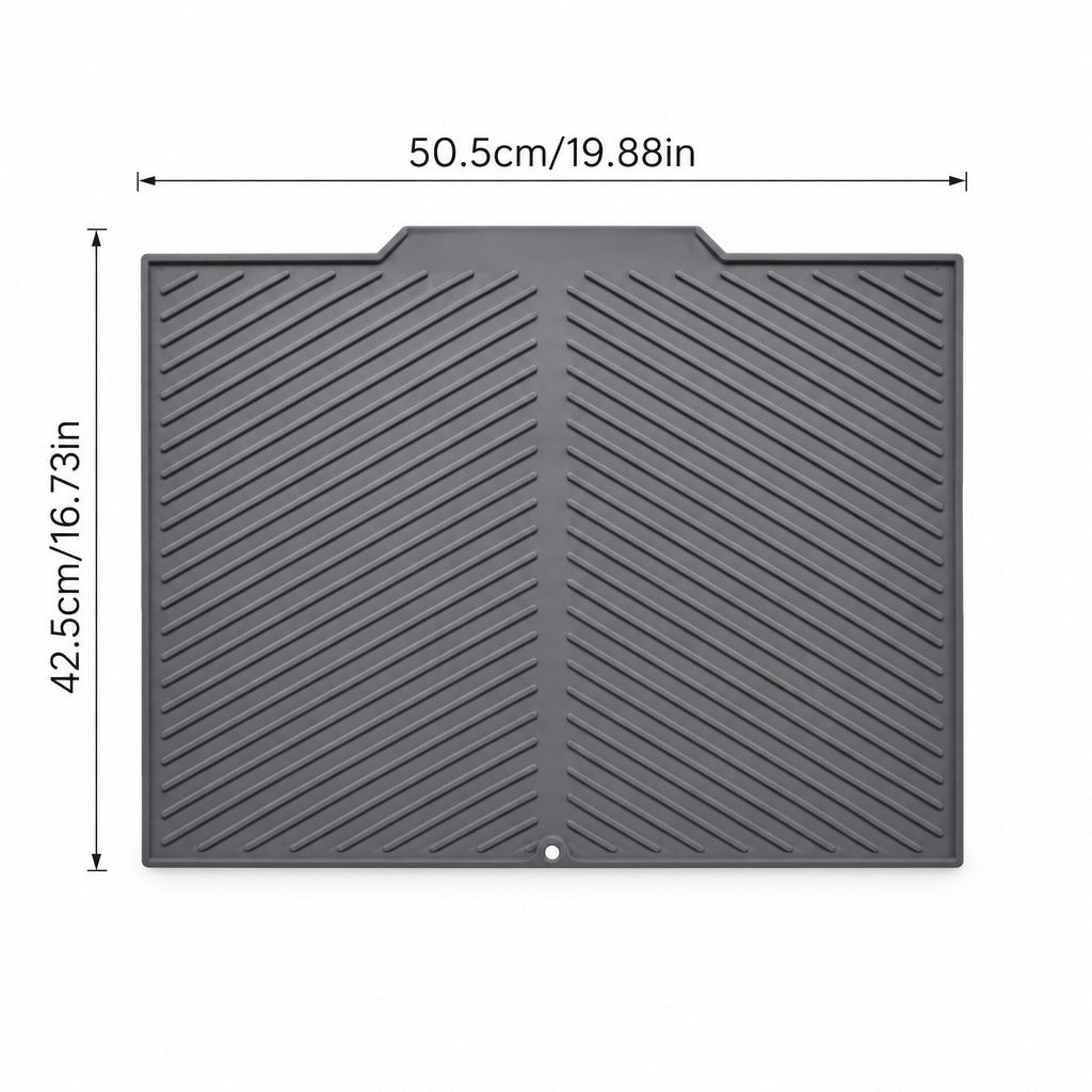 A dark gray rubber mat with diagonal grooved patterns, shown with dimension lines indicating a width of 50.5cm (19.