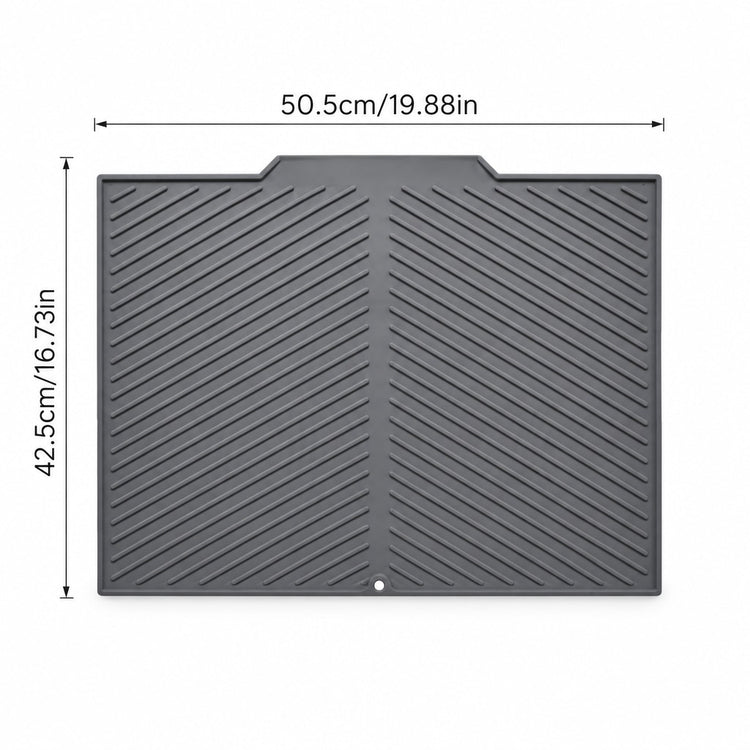 A dark gray rubber mat with diagonal grooved patterns, shown with dimension lines indicating a width of 50.5cm (19.