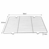A metal oven rack shown on a white background with dimension annotations indicating 30cm width, 20.5cm height, and 1.