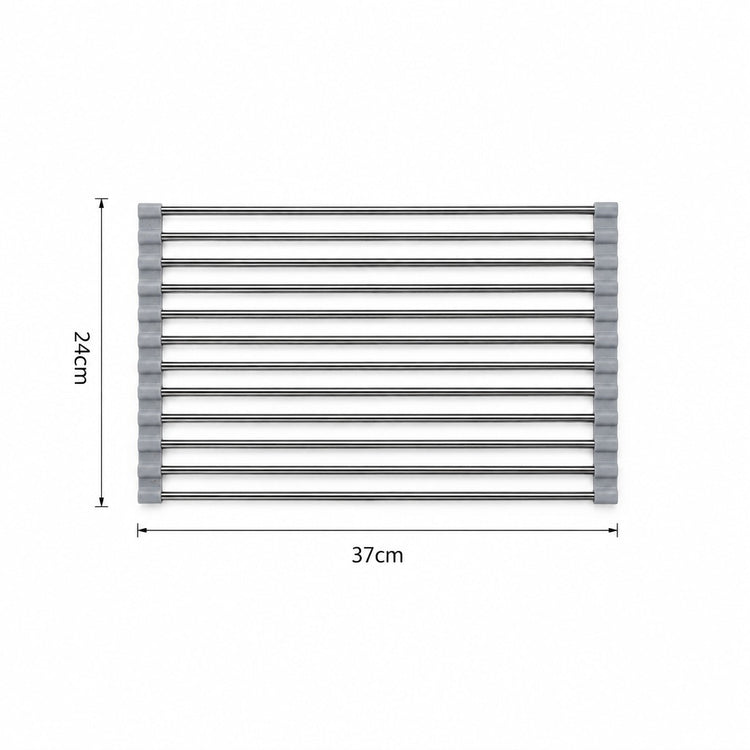 A metal towel rail shown on a white background with dimension labels indicating 24cm height and 37cm width.