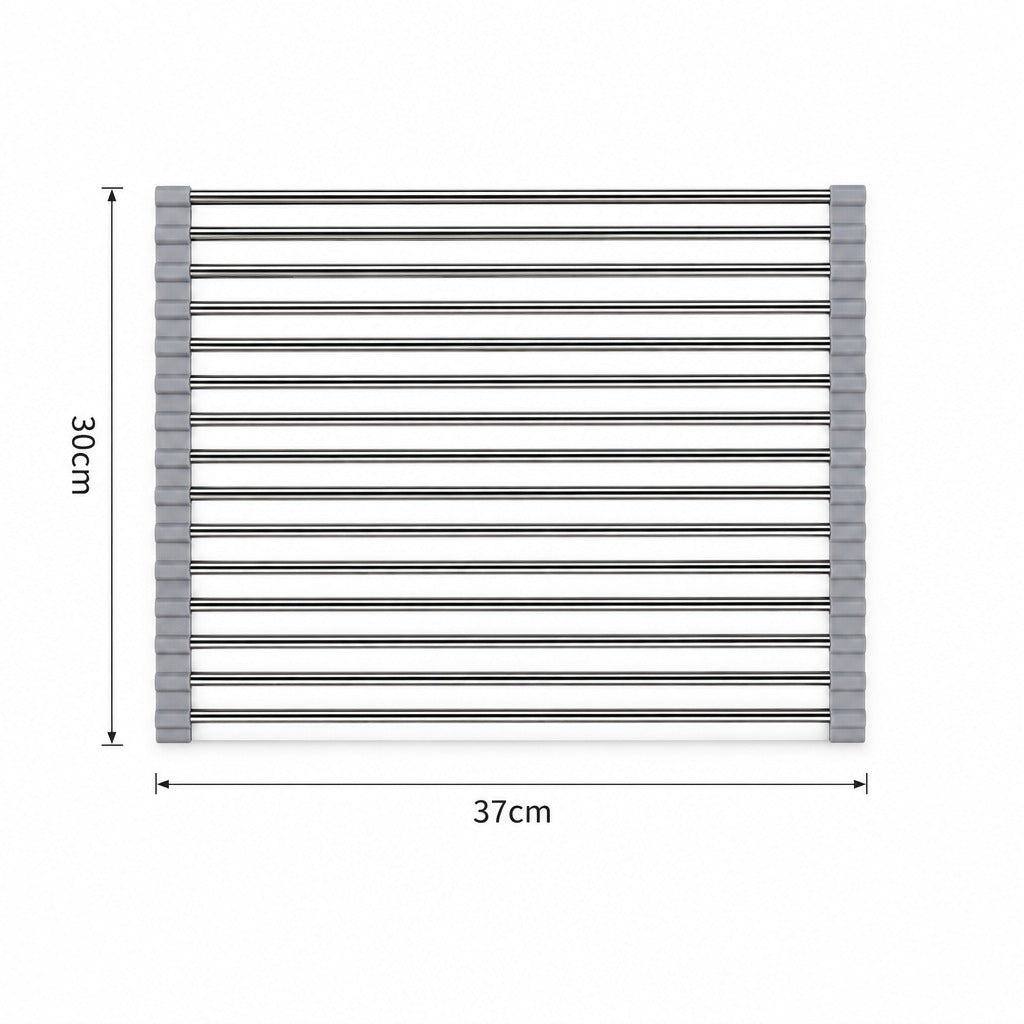 A simple technical dimension drawing of a rectangular slatted product, likely a towel rack or similar metal rack, shown on a white background with labeled measurements 30 cm tall and 37 cm wide.