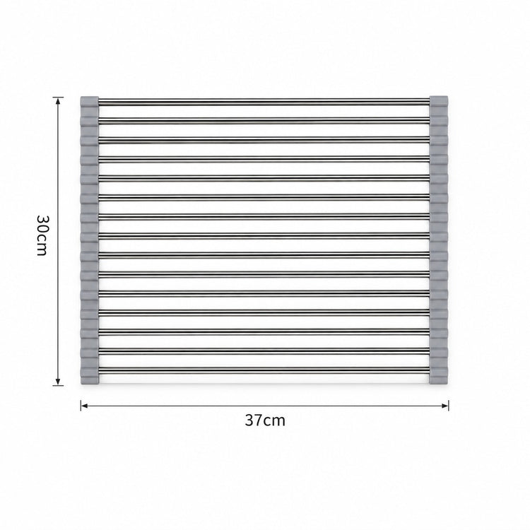 A simple technical dimension drawing of a rectangular slatted product, likely a towel rack or similar metal rack, shown on a white background with labeled measurements 30 cm tall and 37 cm wide.