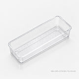 Clear narrow storage tray on a white background, labeled 9.06 × 2.95 × 2.17 inches (23 × 7.5 × 5.5 cm).