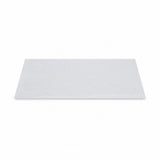A rectangular light gray textured placemat on a solid white background.