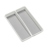 A two-compartment rectangular organizer tray with a light gray textured bottom and a white outer frame, shown on a plain white background.
