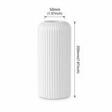 A white ribbed ceramic vase with dimension annotations showing a height of 200mm (7.87 inches) and a top opening diameter of 50mm (1.