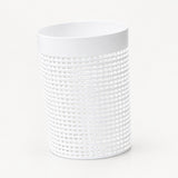 A white cylindrical plastic container with a perforated grid pattern and a solid white rim, shown on a clean white background.