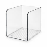A clear acrylic organizer box with a slatted bottom tray, shown on a plain white background.