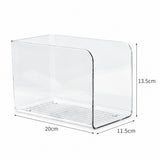 Clear plastic organizer box with dimension markings showing 20cm width, 11.5cm depth, and 13.