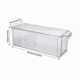 A clear plastic refrigerator storage drawer shown on a white background with dimension lines and labels indicating 10 cm height, 10.5 cm width, and 30.