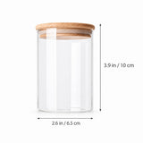 Clear glass jar with a light brown cork lid, shown with dimension arrows and labels indicating a height of 3.9 in (10 cm) and a diameter of 2.