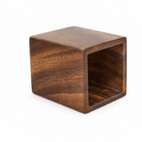 A small square wooden box with an open center, made of dark brown wood with visible grain patterns, photographed on a solid white background.