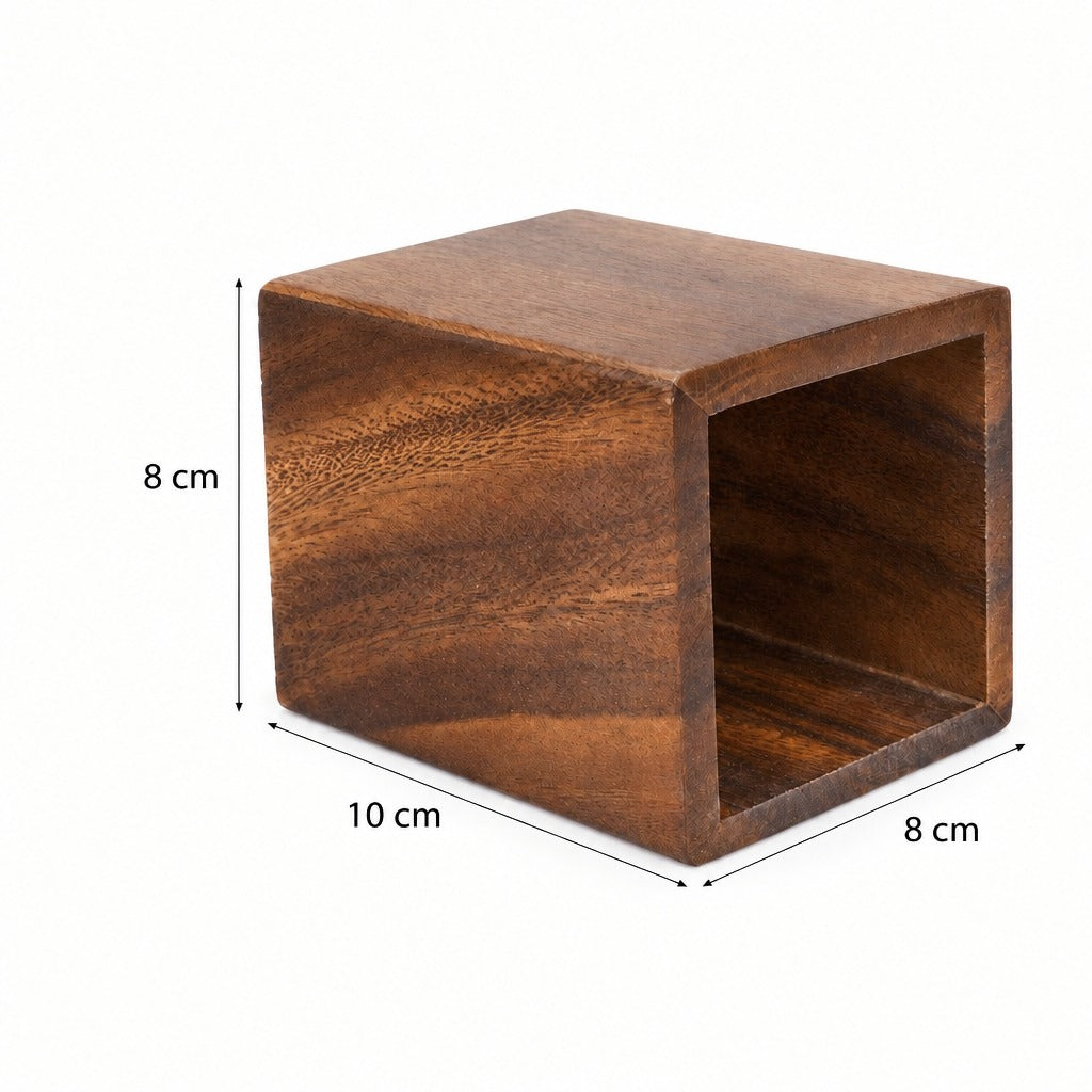 A square wooden shelf or box with an open center, shown on a white background with dimension lines indicating 10 cm width and 8 cm height and depth.